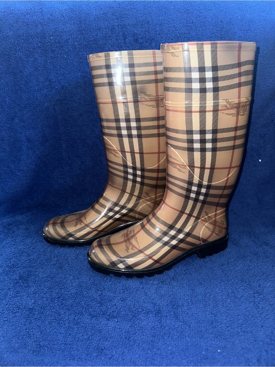 Burberry Shoes - Burberry Haymarket Plaid Check Rain Tall Boots Brown Women's Size 39 US 8